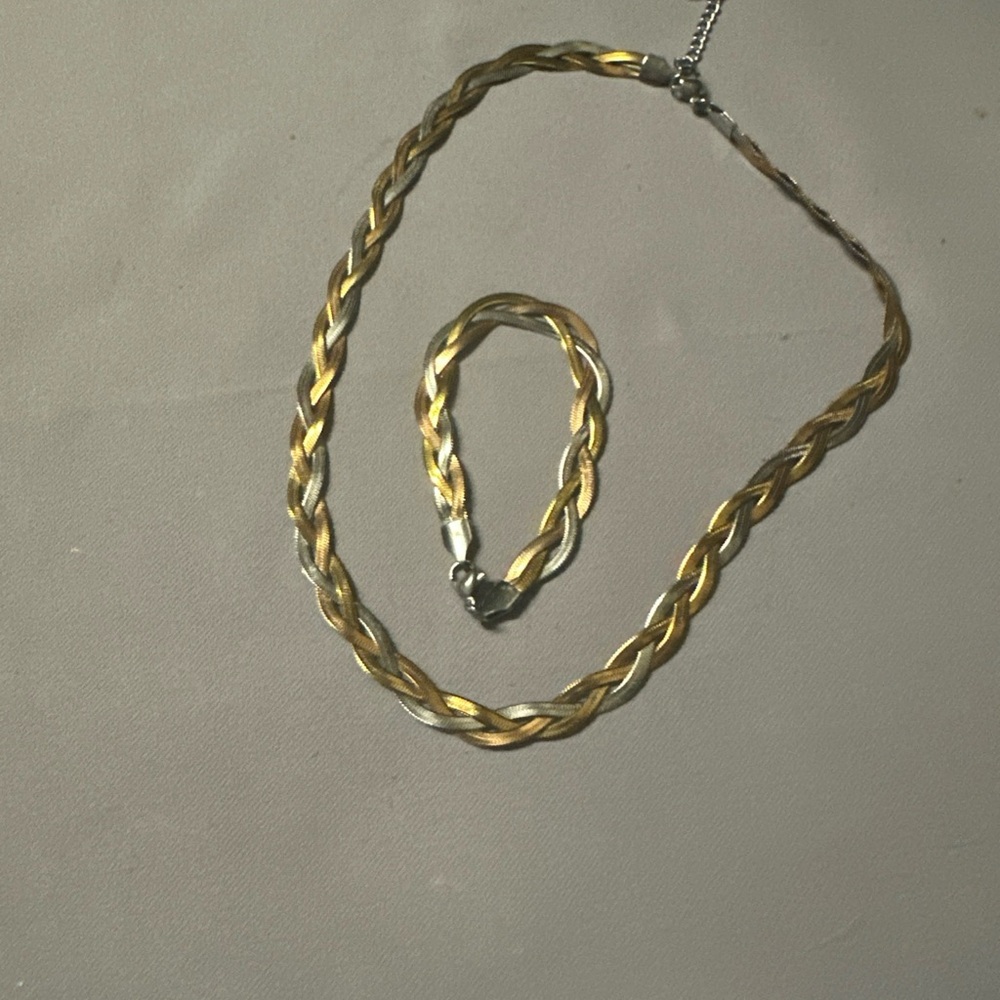Braided Gold and Silver Necklace Set